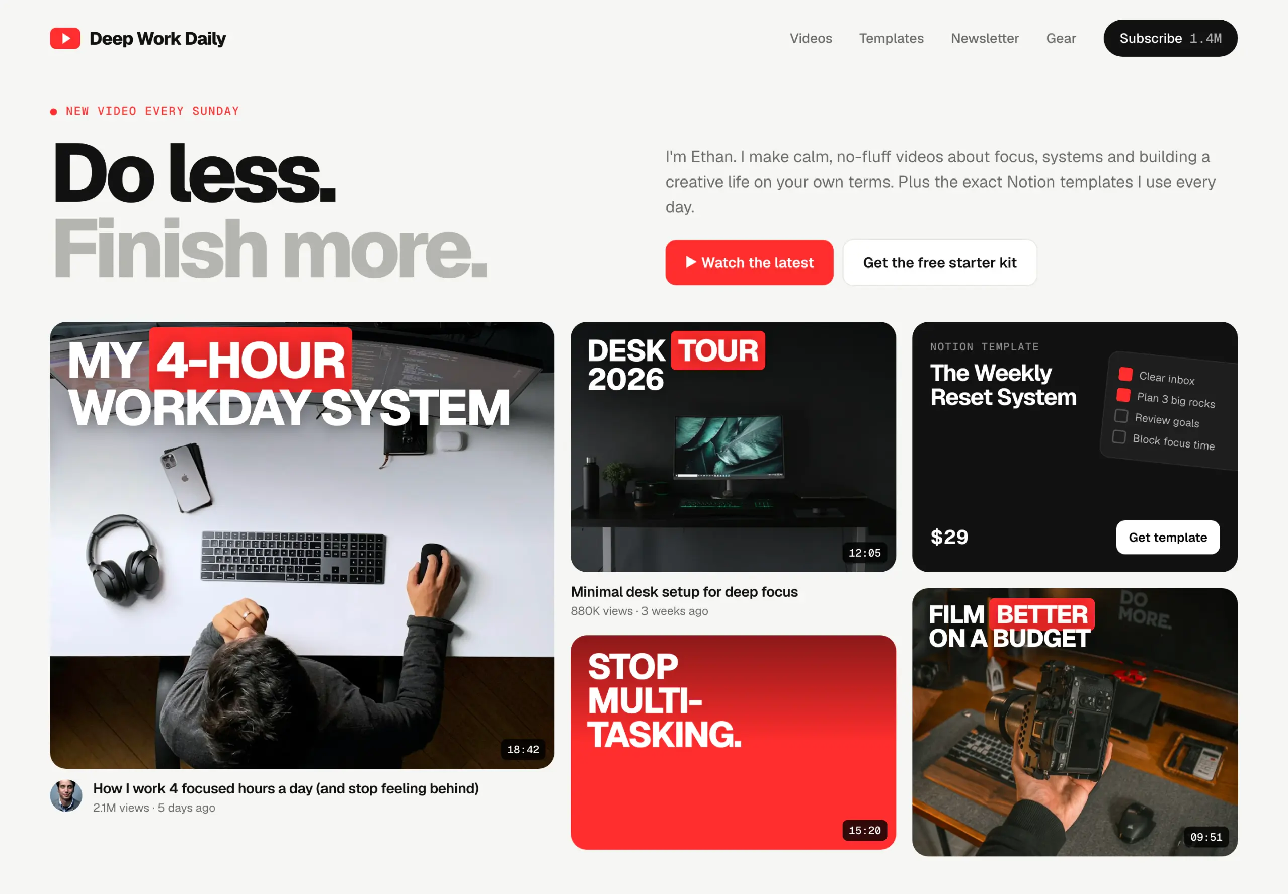 Deep Work Daily landing page concept, full page