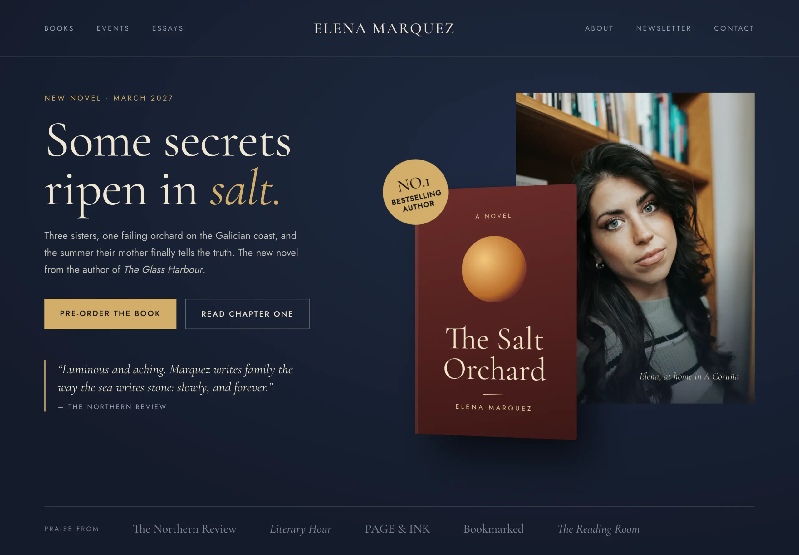 Elena Marquez landing page concept, full page