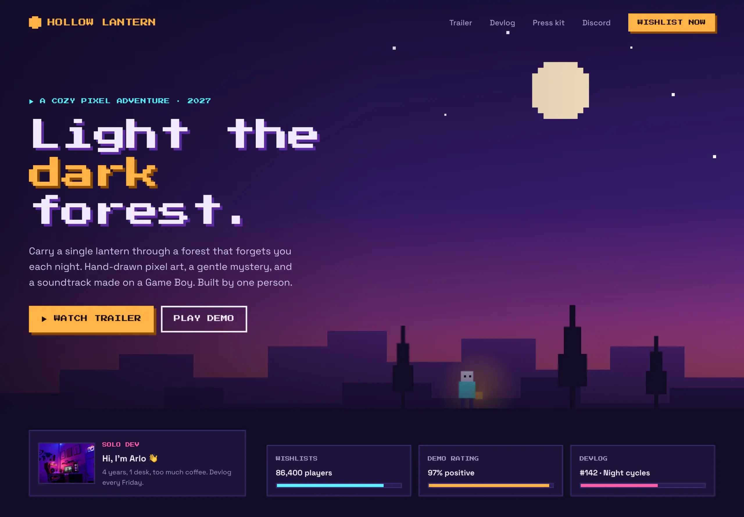 Hollow Lantern landing page concept, full page