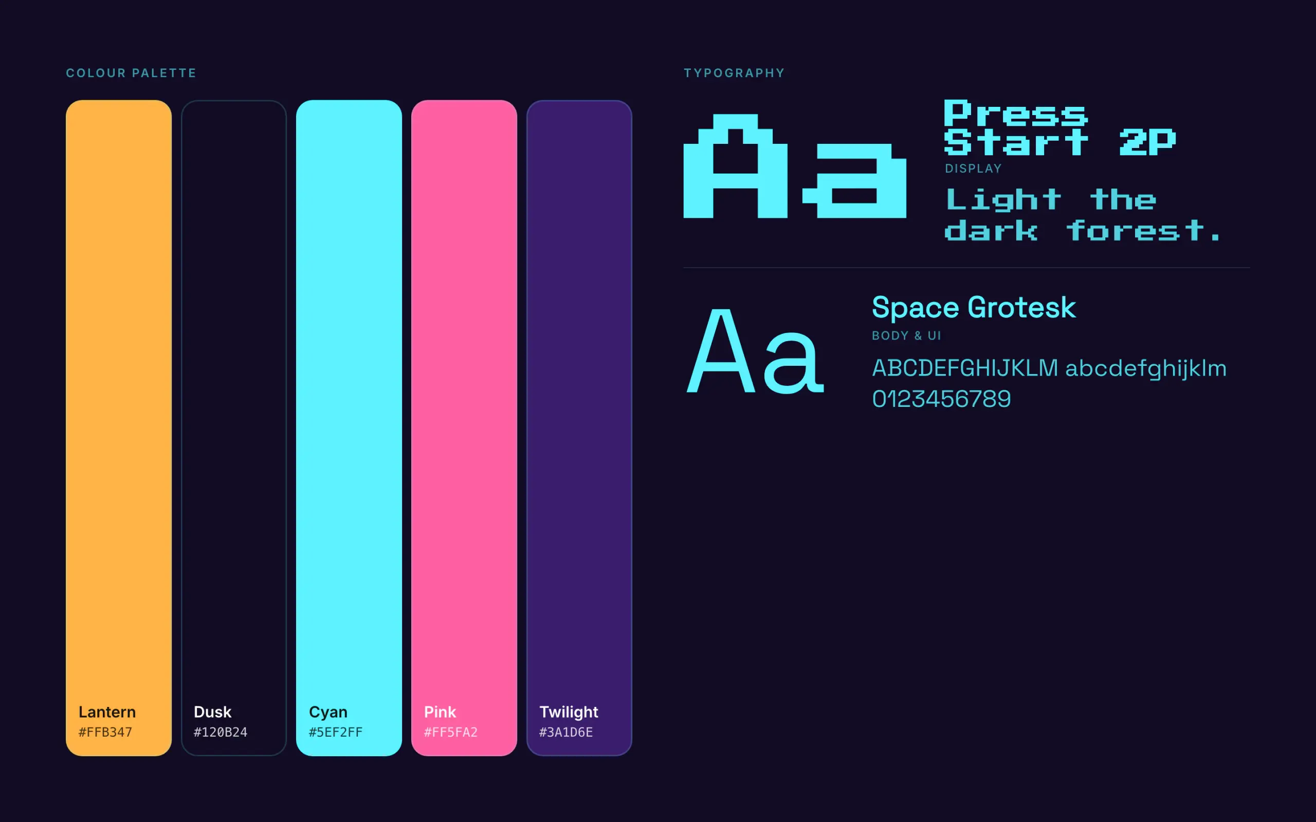Hollow Lantern: colour palette and typography