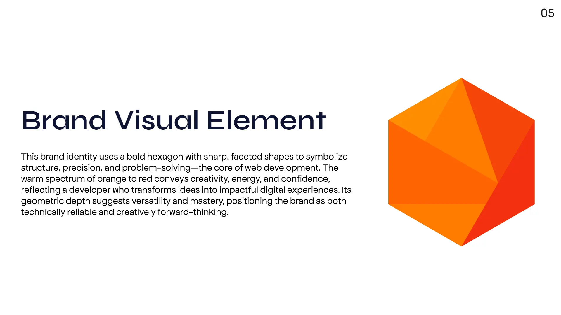Saiman Sakib's brand visual element: a faceted orange hexagon