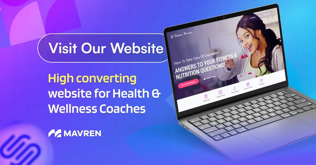Anik's Featured card: visit the website, high-converting sites for health and wellness coaches