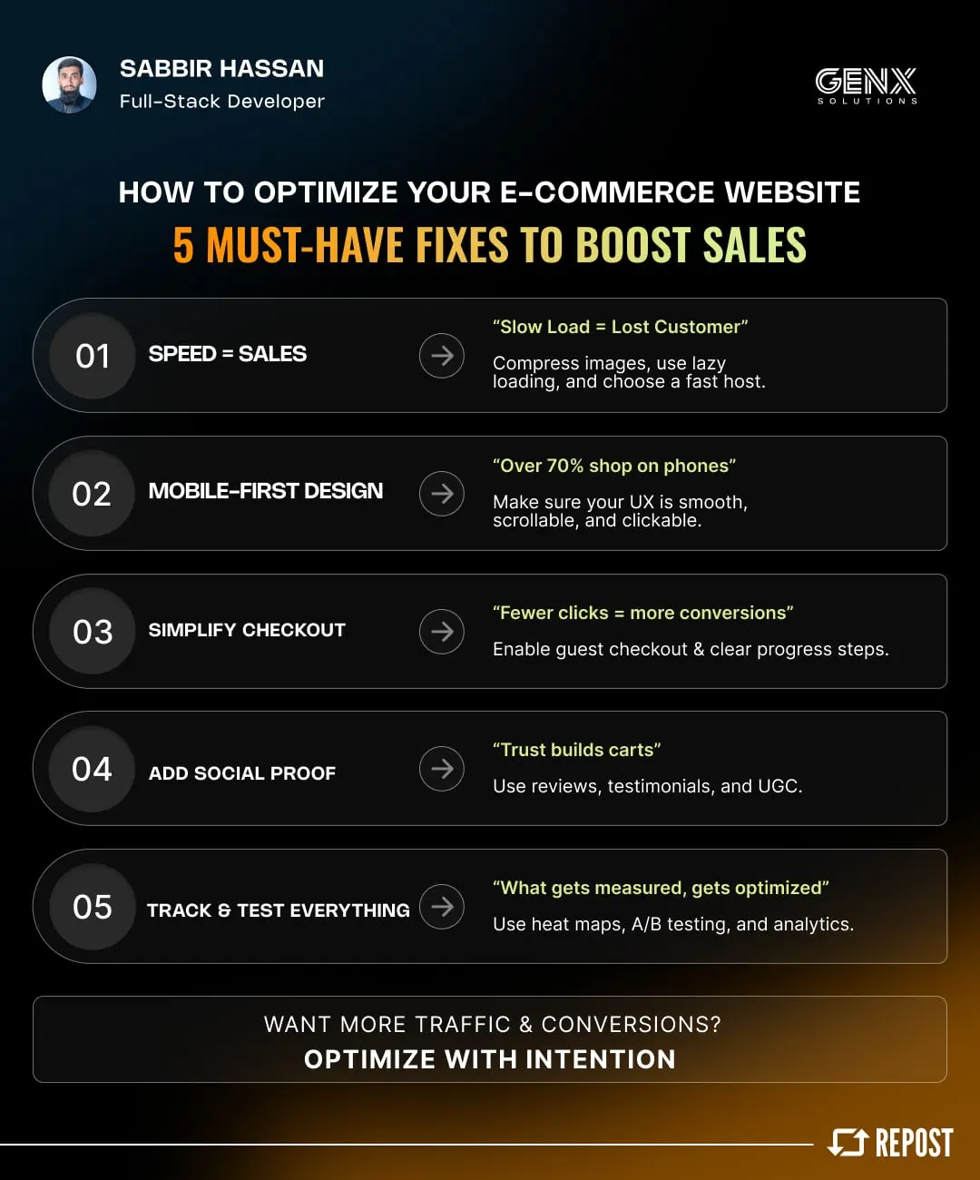 GenXSolution post: 5 must-have fixes to boost e-commerce sales