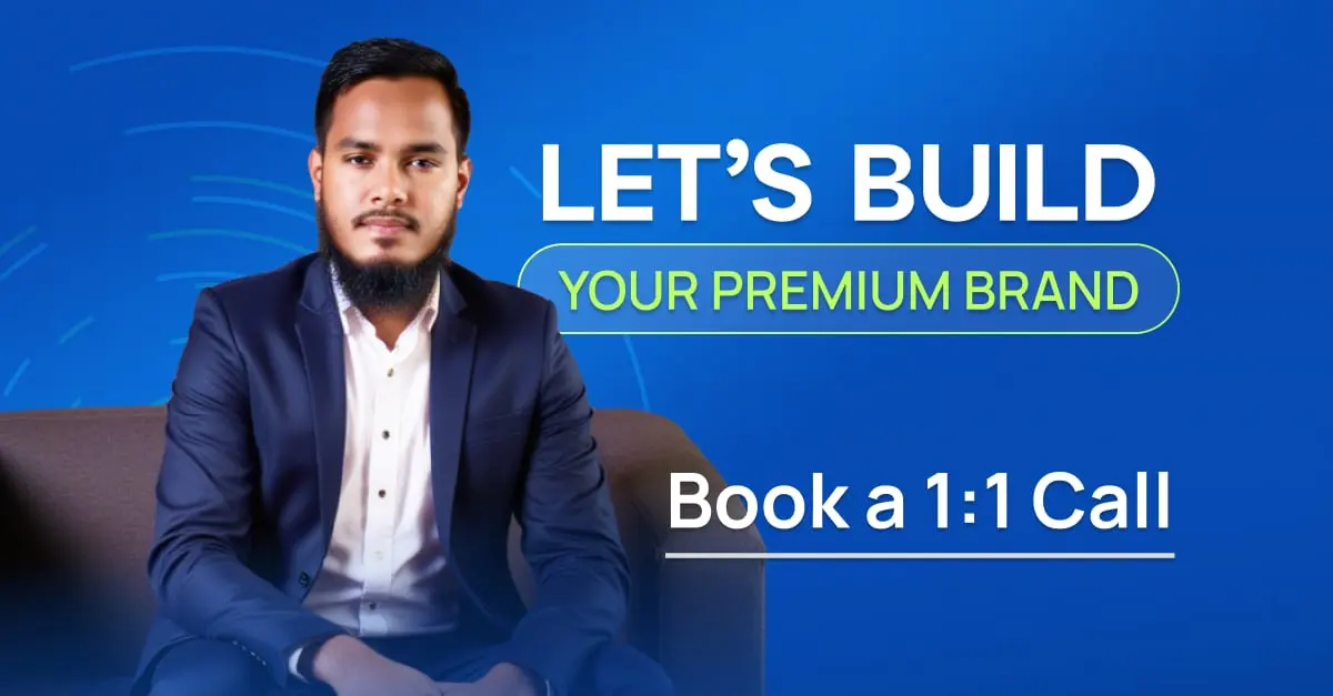 Saju's Featured card: let's build your premium brand, book a 1:1 call