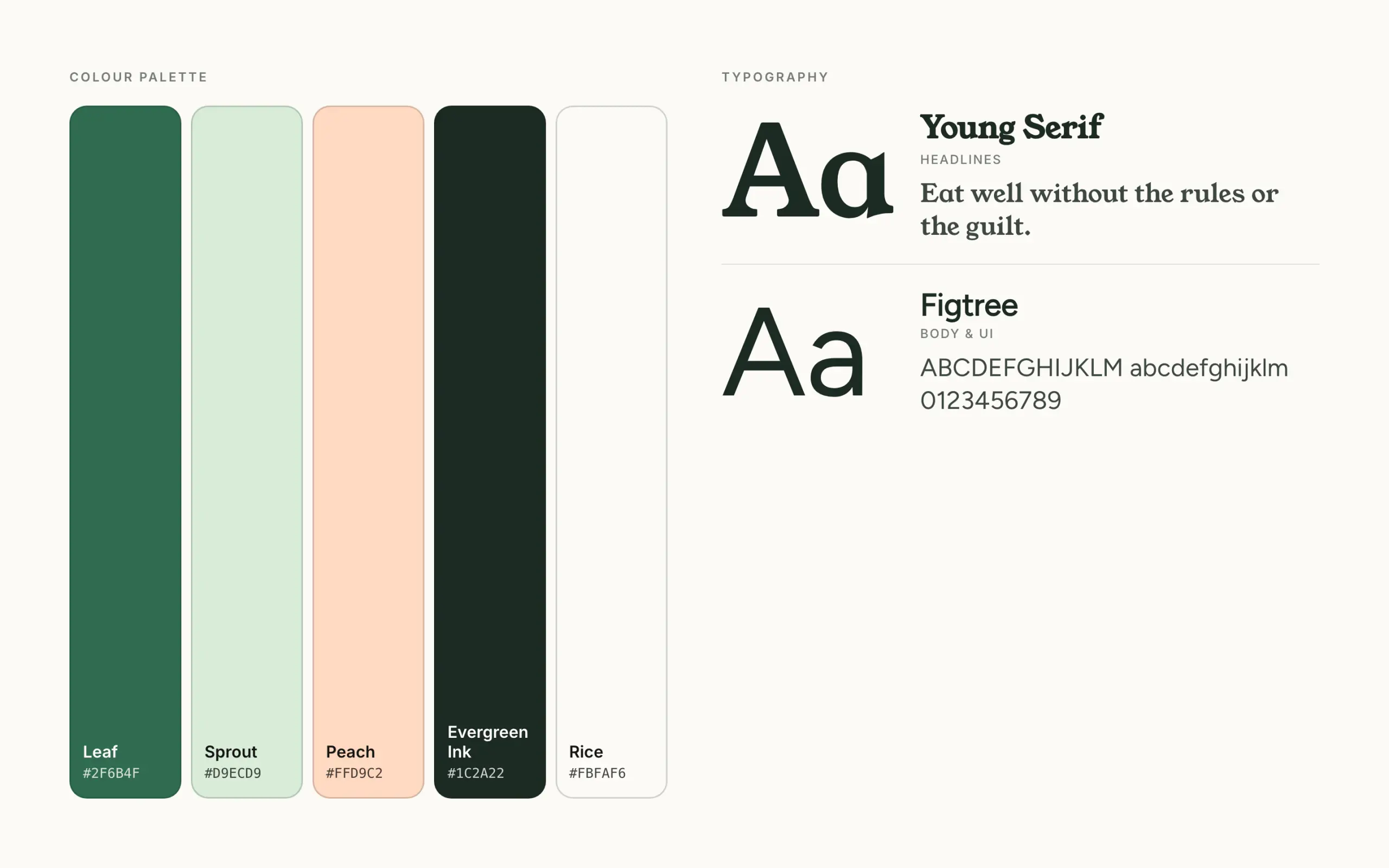 Nourish Simply: colour palette and typography