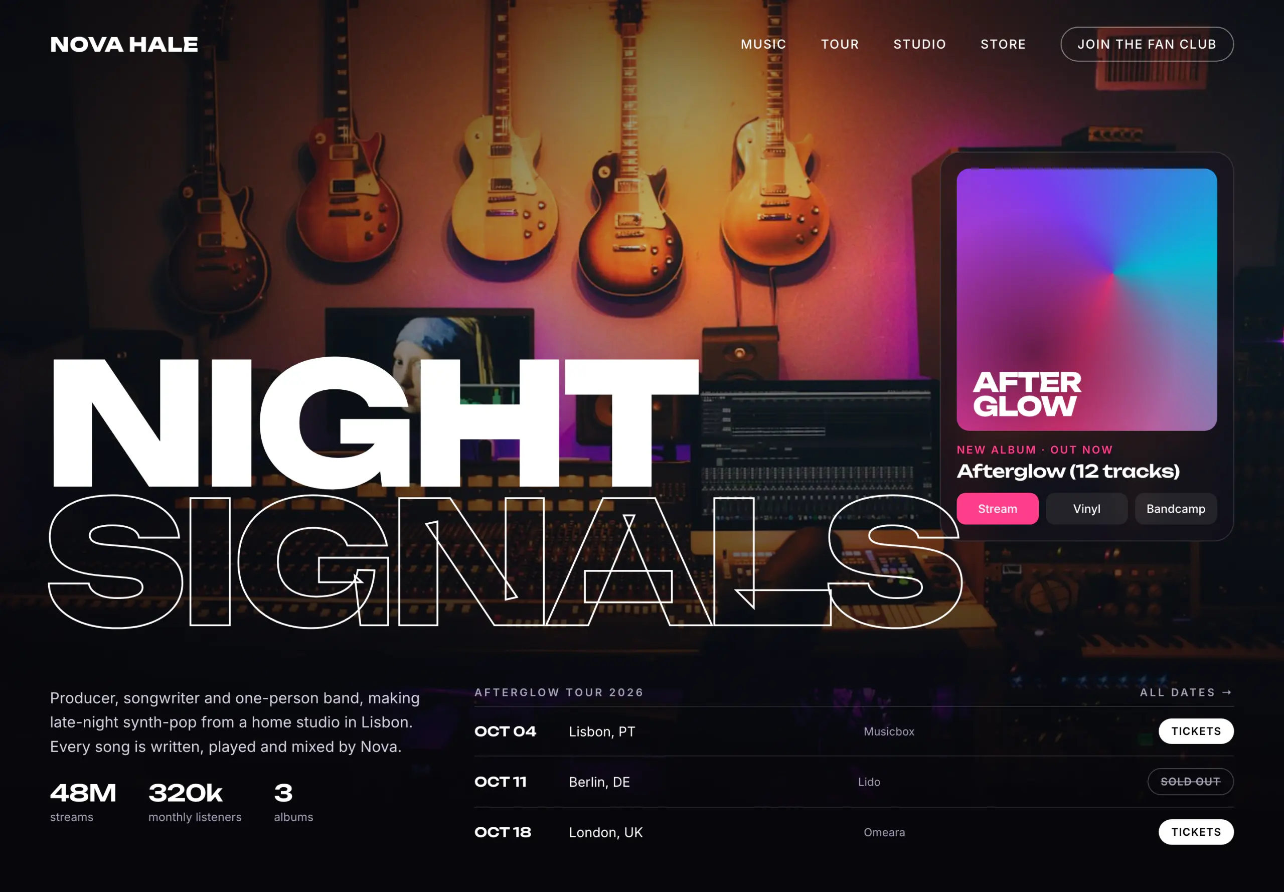 Nova Hale landing page concept, full page