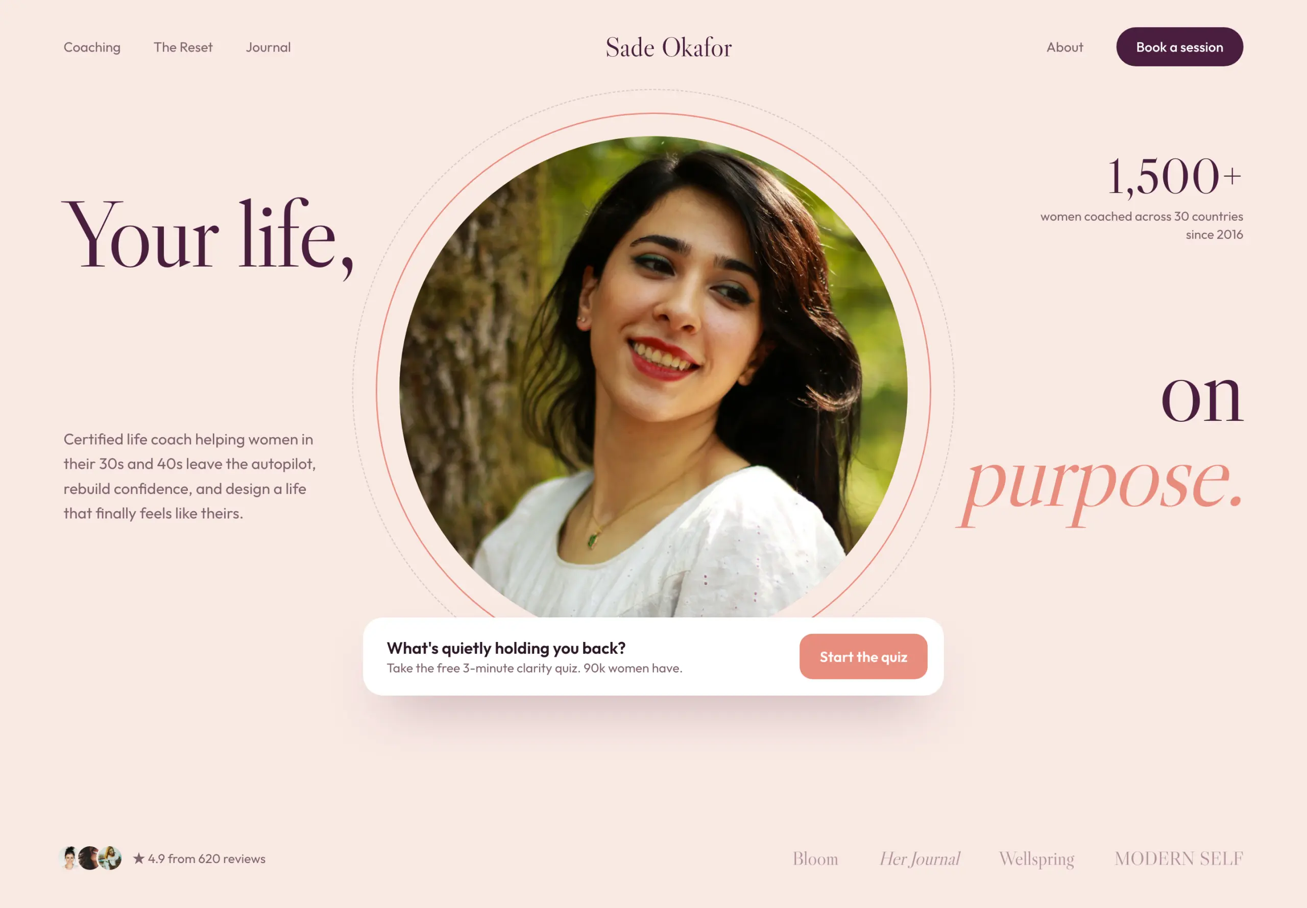Sade Okafor landing page concept, full page