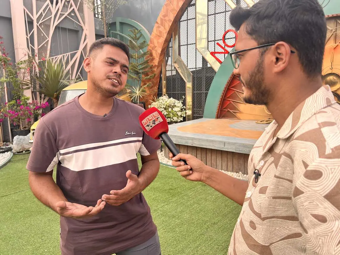 A street interview with a handheld microphone