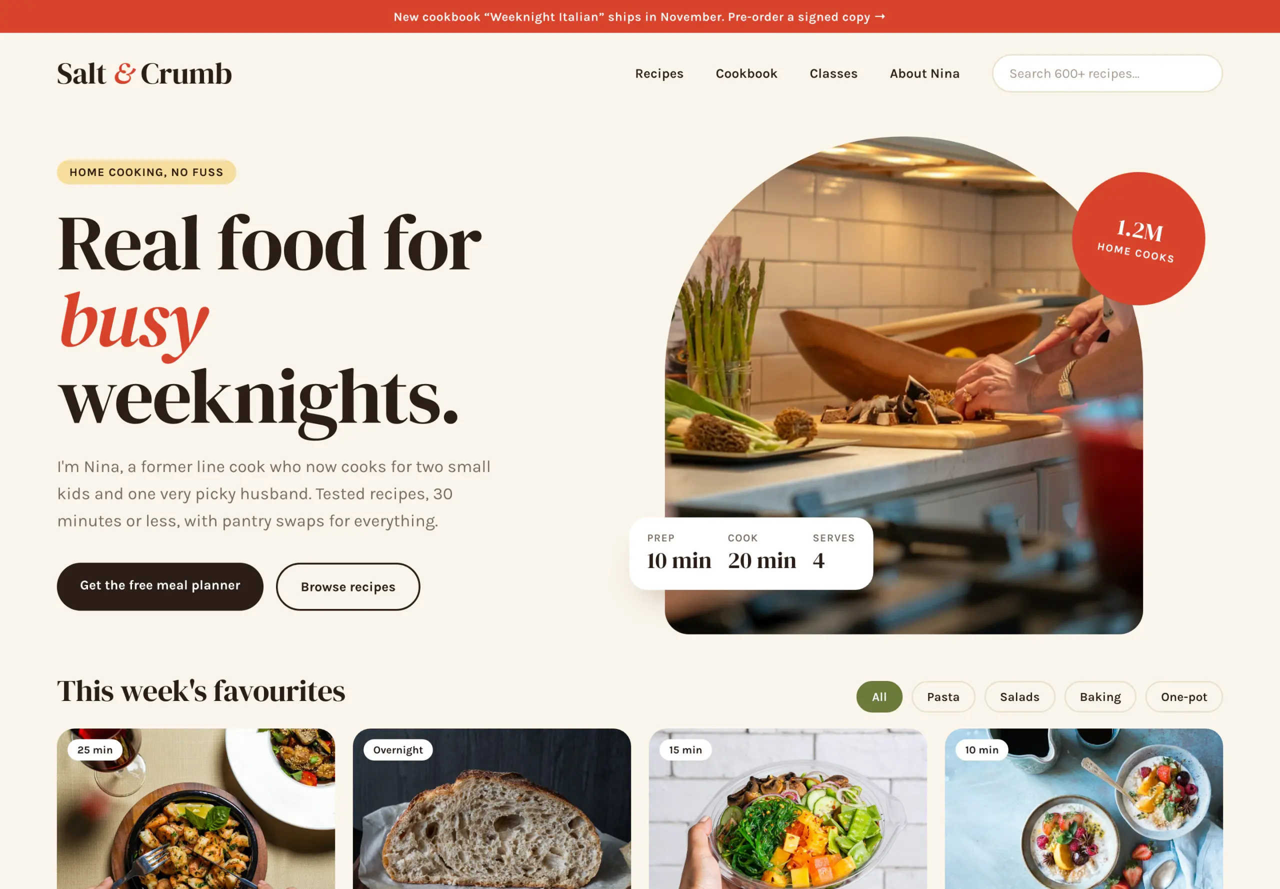 Salt & Crumb landing page concept, full page