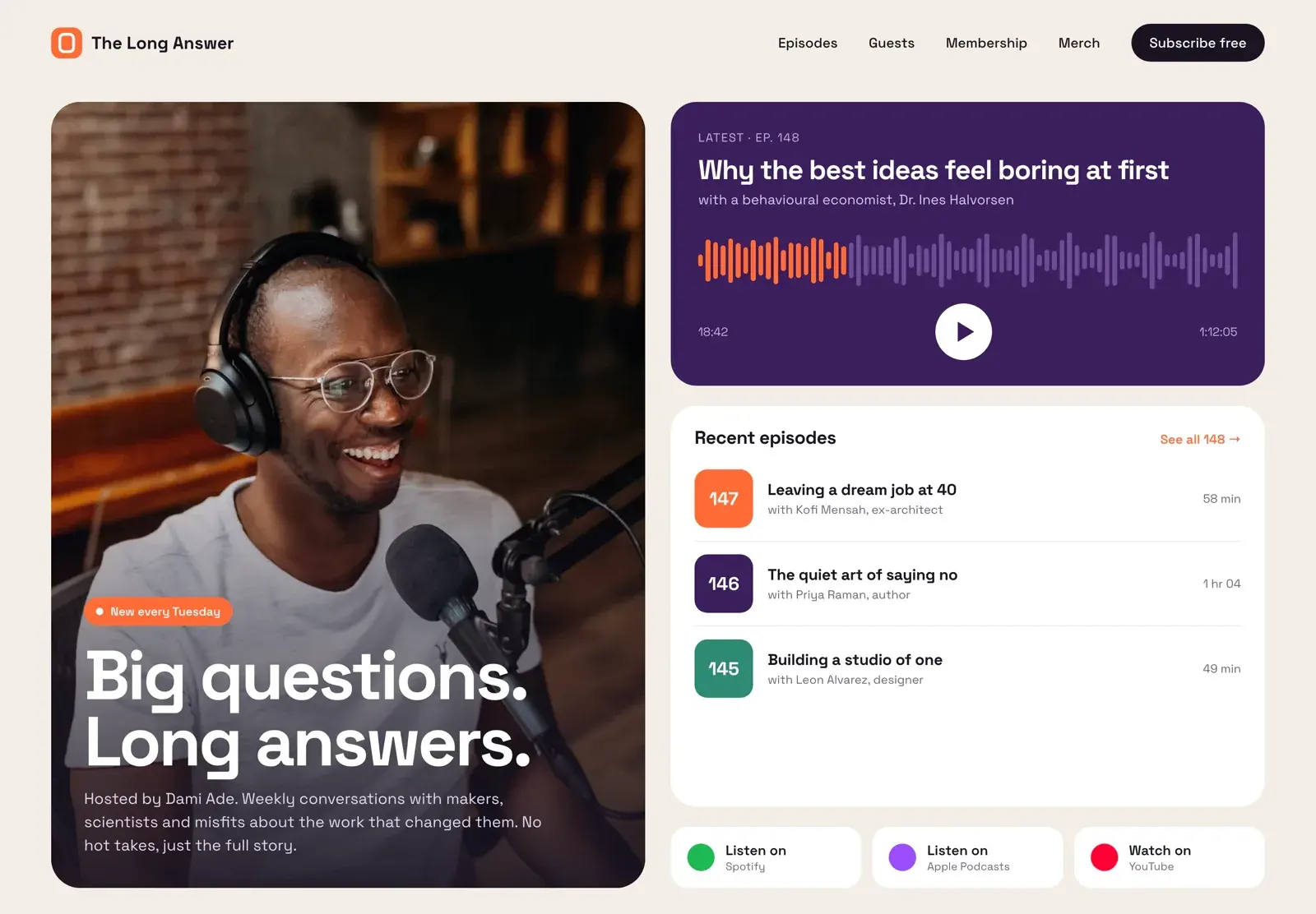 The Long Answer landing page concept