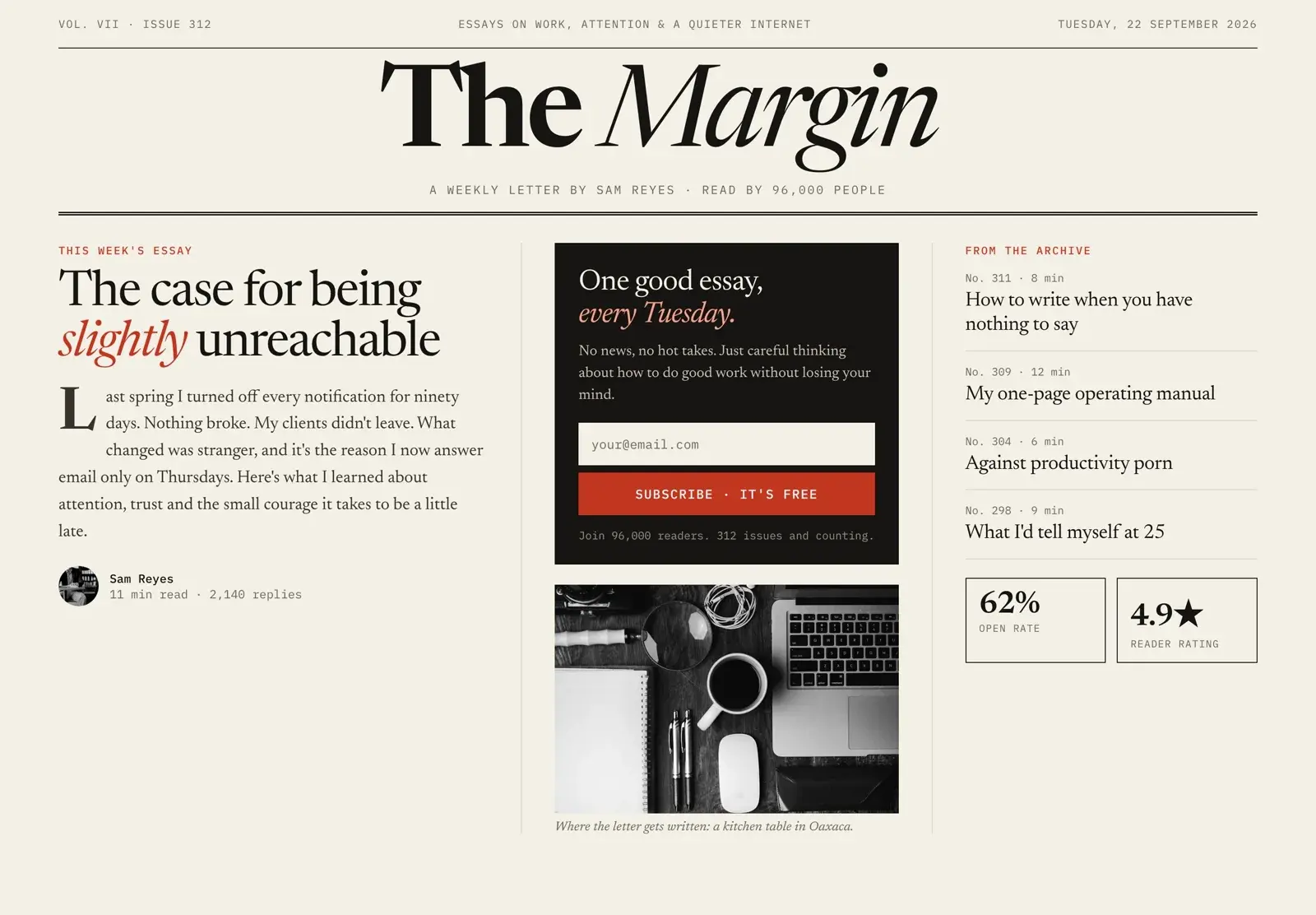 The Margin landing page concept