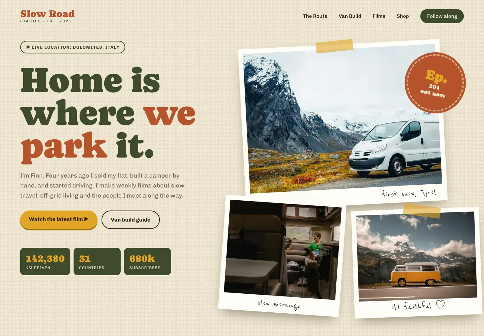 Slow Road Diaries landing page concept