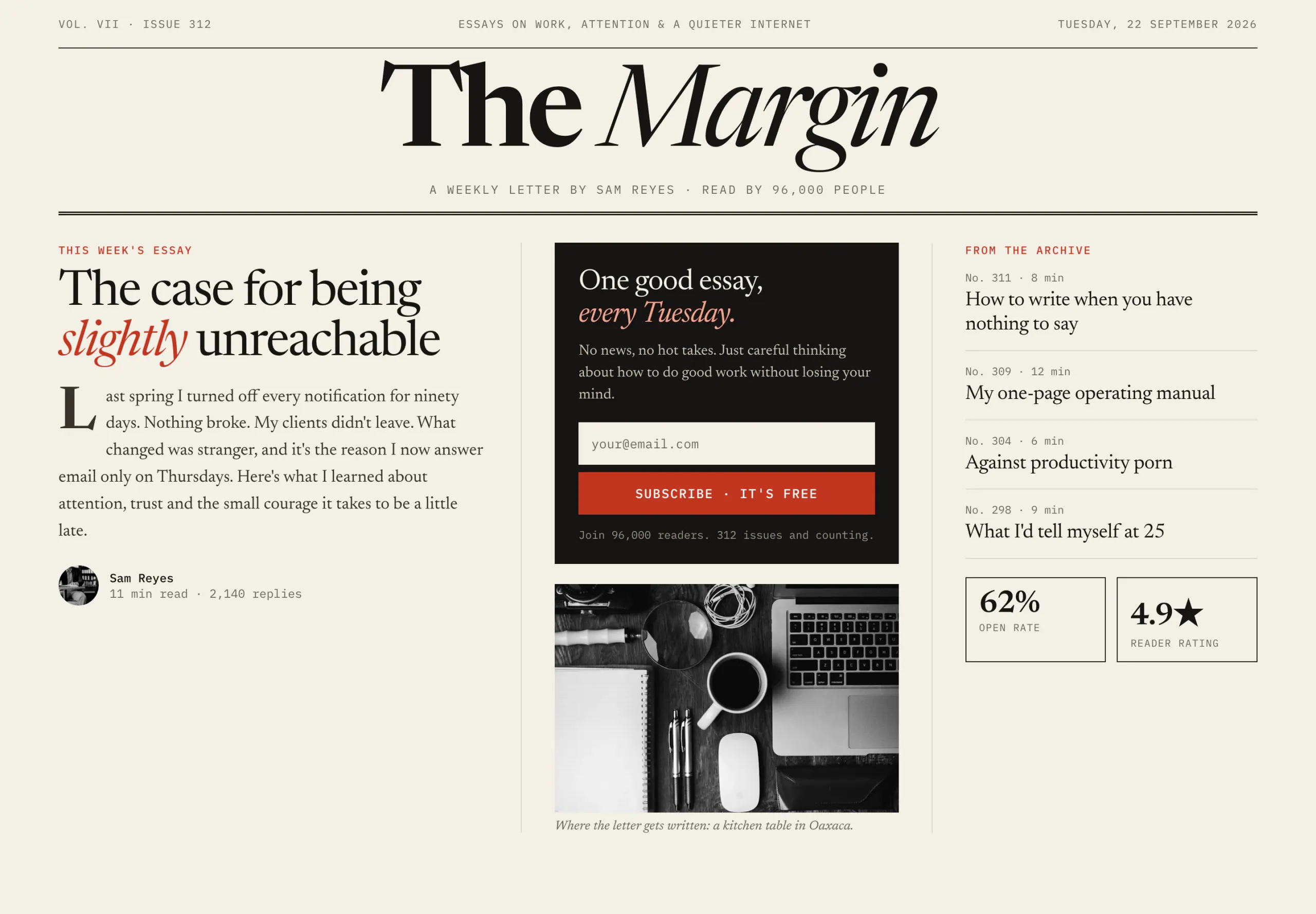 The Margin landing page concept, full page