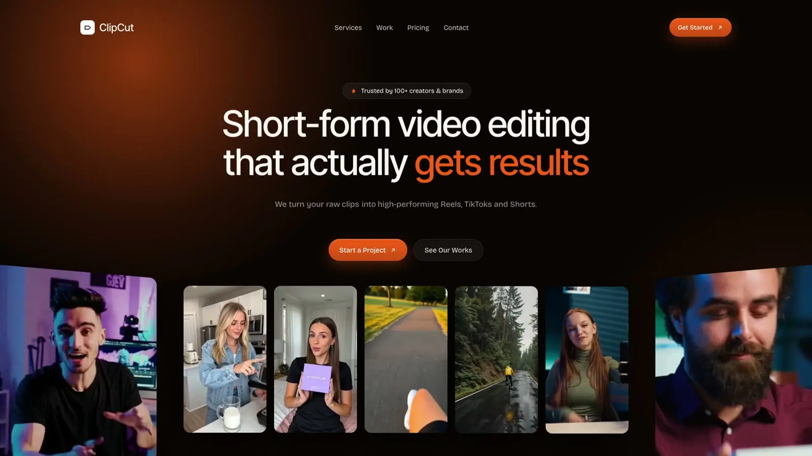ClipCut promo: a website for a short-form video editing service